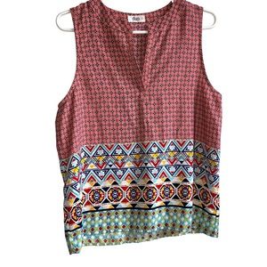 Womens Glam,sleeveless V neck lightweight boho/tribal print shirt/top , size S